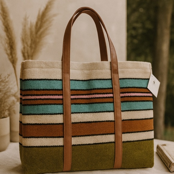 Noonday Collection Handbags - Noonday Collection Open Skies Tote Bag Wool & Leather Striped NEW With Tags